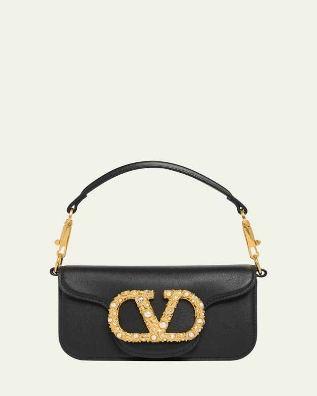 Loco Studded VLOGO Small Leather Shoulder Bag